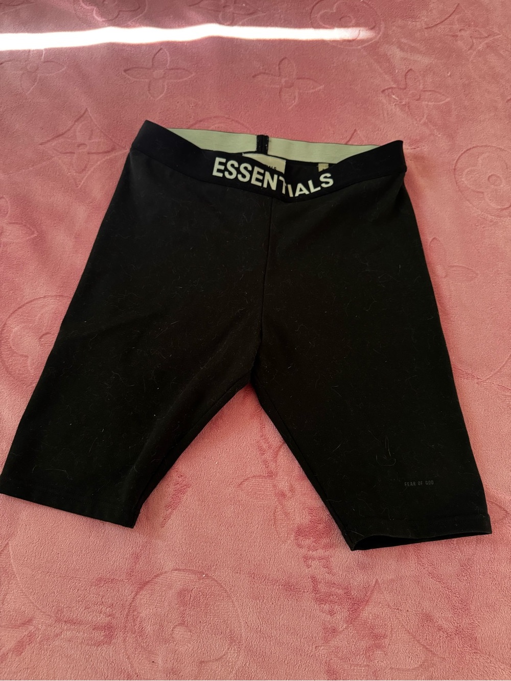 ESSENTIALS Black High-Rise Logo Waistband Biker Shorts